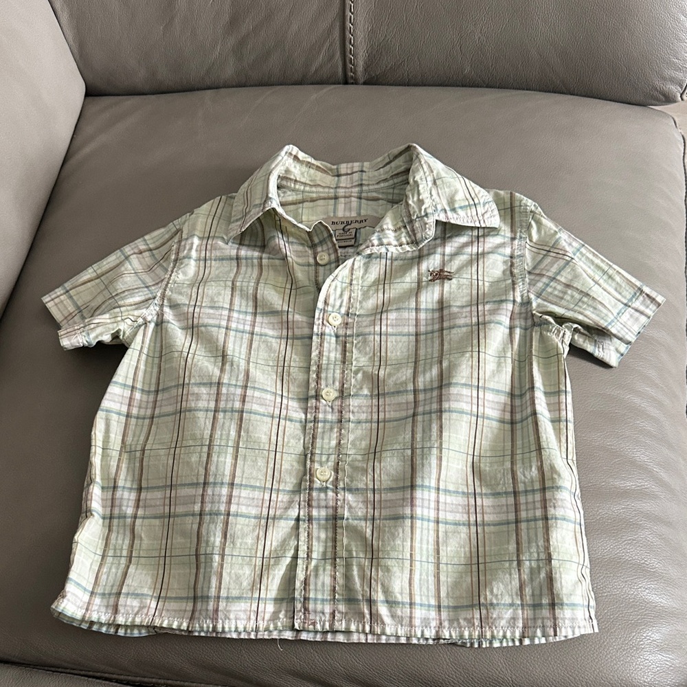 Burberry Boys Light Green Plaid Short-Sleeve Button-Up Shirt